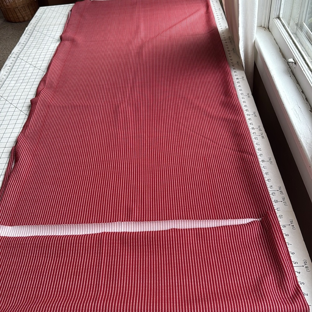 Vintage 1970s Burgundy/Red & White Striped/Textured Polyester Fabric - Picture 3 of 11